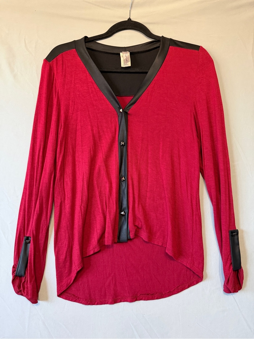 First Look Womens Whimsigoth Button Up Top M Red Vamp Witchy Baddie Faux Leather